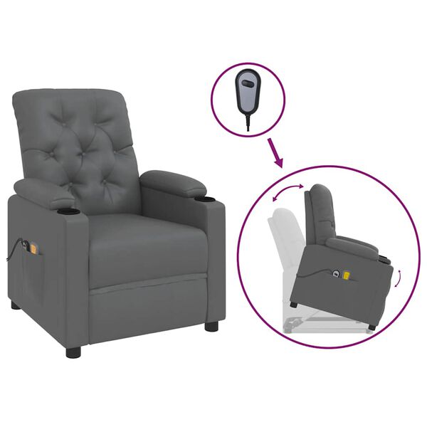 vidaXL Sill&oacute;n de masaje elevable cuero sint&eacute;tico gris