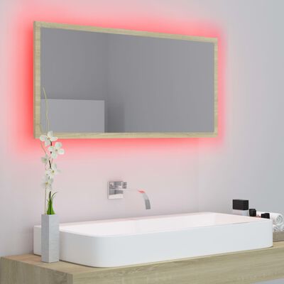 vidaXL Espejo de baño LED acrílico color roble Sonoma 90x8,5x37 cm
