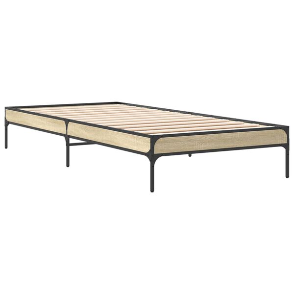 vidaXL Estructura cama madera ingeniería metal roble Sonoma 90x200 cm