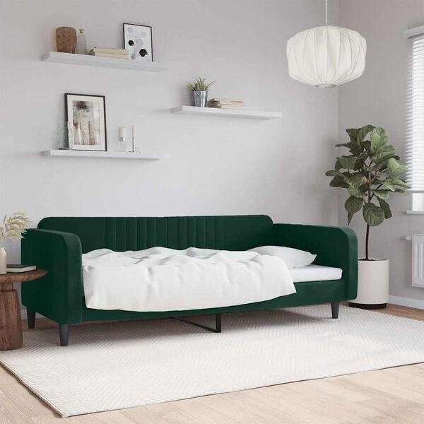 vidaXL Sof&aacute; cama sin colch&oacute;n terciopelo verde oscuro 100x200 cm