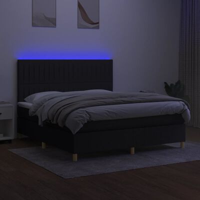 vidaXL Cama box spring colchón y luces LED tela negro 180x200 cm