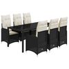 vidaXL Set de mesa y sillas de jard&iacute;n 7 pzas y cojines rat&aacute;n PE negro