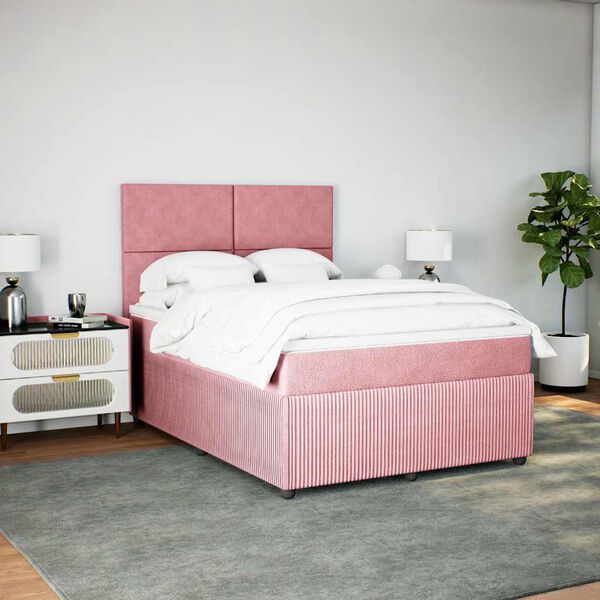 vidaXL Cama box spring con colch&oacute;n terciopelo rosa 160x200 cm