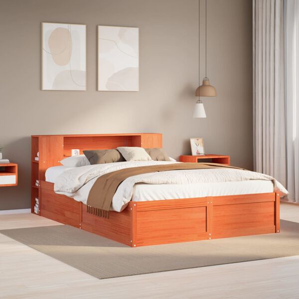 vidaXL Estructura de cama sin colch&oacute;n madera maciza marr&oacute;n 135x190 cm