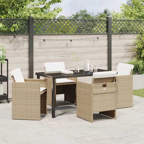 vidaXL Conjunto de Comedor de Jard&iacute;n 5 pcs Beige rat&aacute;n sint&eacute;tico