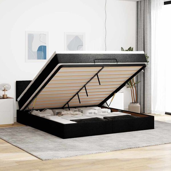 vidaXL Cama otomana con colchón y luces LED tela negra 180x200cm