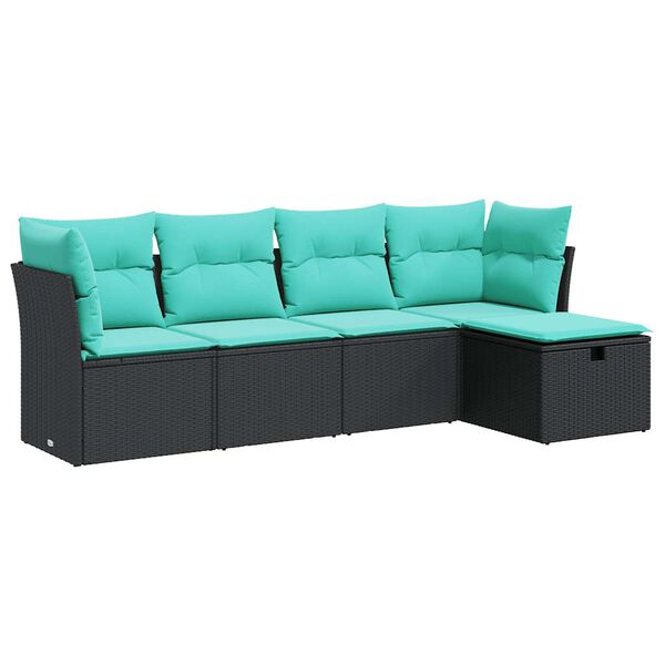 vidaXL Set de muebles de jard&iacute;n 5 pzas y cojines rat&aacute;n sint&eacute;tico negro