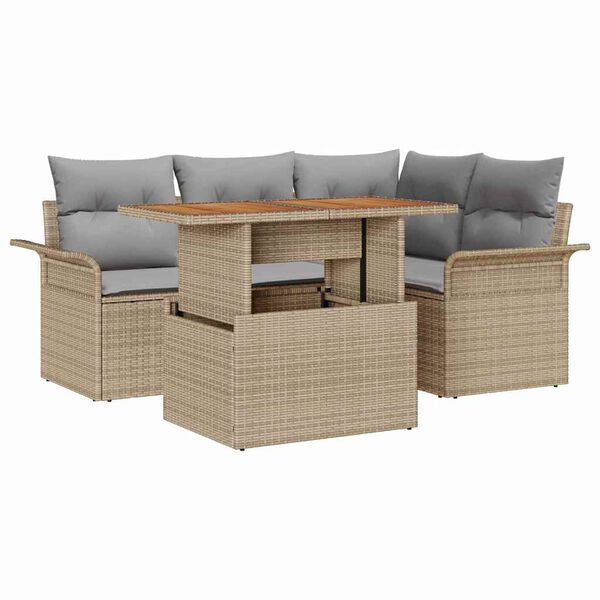 vidaXL Conjunto de sof&aacute; de jard&iacute;n 5 pcs Beige Polirat&aacute;n