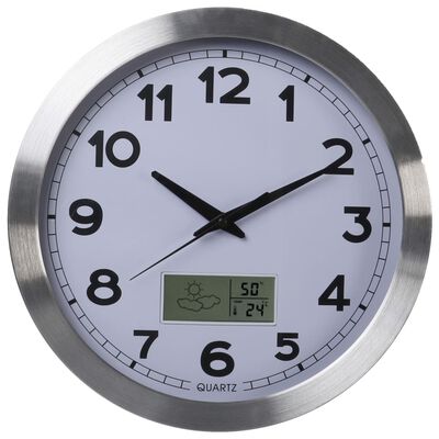 Perel Reloj de pared blanco y plateado 35 cm