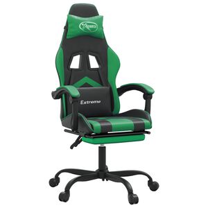 vidaXL Silla gaming con reposapi&eacute;s cuero sint&eacute;tico negro verde