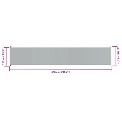 vidaXL Toldo lateral retráctil de jardín gris 117x600 cm