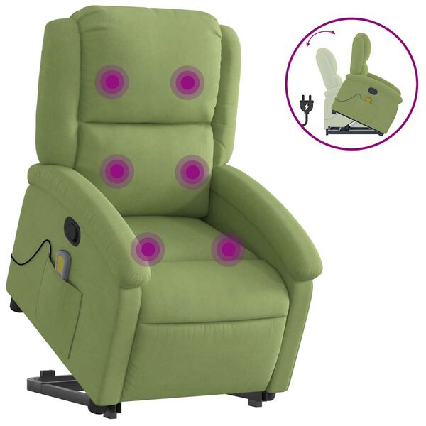 vidaXL Sill&oacute;n reclinable de masaje elevable terciopelo verde claro