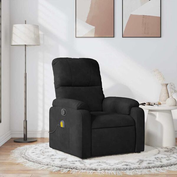 vidaXL Sillón reclinable de masaje tela de microfibra negro