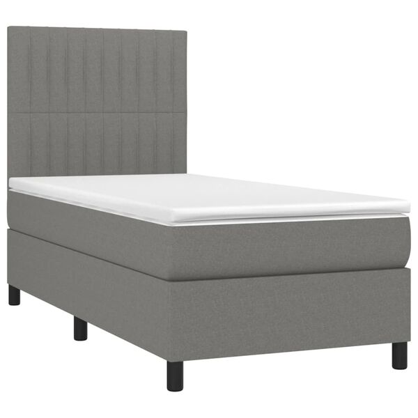 vidaXL Cama box spring colch&oacute;n y luces LED tela gris oscuro 90x200 cm