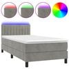 vidaXL Cama box spring colch&oacute;n y LED terciopelo gris claro 90x200 cm