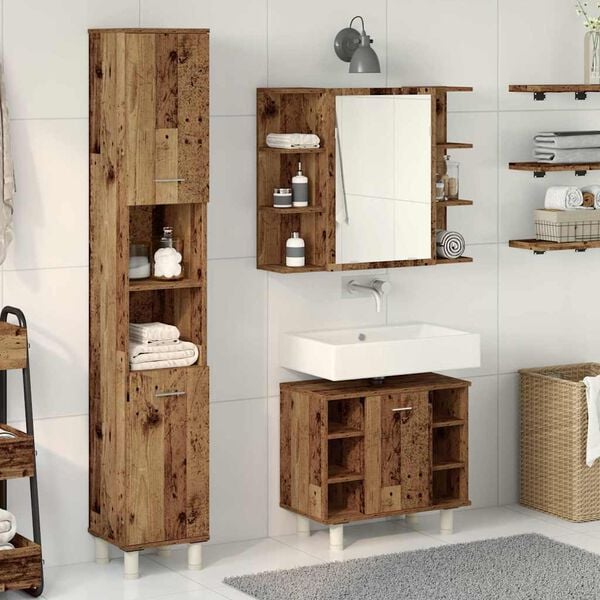 vidaXL Juego de muebles de baño 3 piezas madera ingeniería envejecida