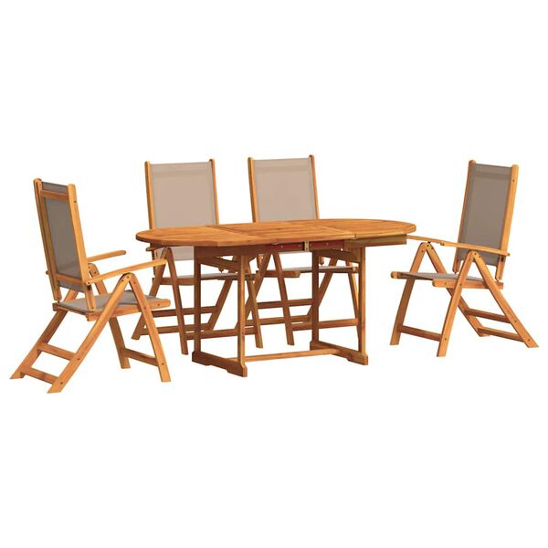 vidaXL Juego comedor de jard&iacute;n 5 pzas madera maciza acacia y textileno