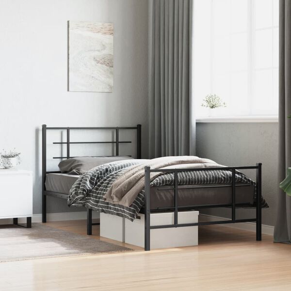 vidaXL Estructura cama sin colch&oacute;n con estribo metal negro 100x200 cm