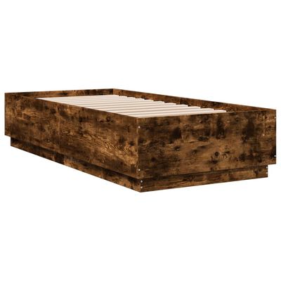 vidaXL Estructura de cama con luces LED madera roble ahumado 90x200 cm