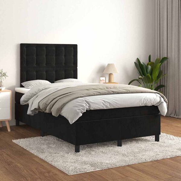 vidaXL Cama box spring con colch&oacute;n terciopelo negro 120x190 cm