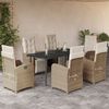 vidaXL Set comedor de jard&iacute;n 7 pzas con cojines rat&aacute;n sint&eacute;tico beige