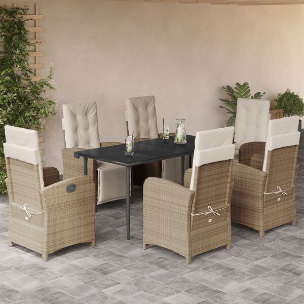 vidaXL Set comedor de jard&iacute;n 7 pzas con cojines rat&aacute;n sint&eacute;tico beige