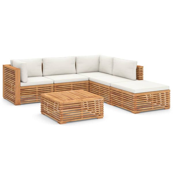 vidaXL Muebles de jard&iacute;n 6 piezas madera maciza teca con cojines crema