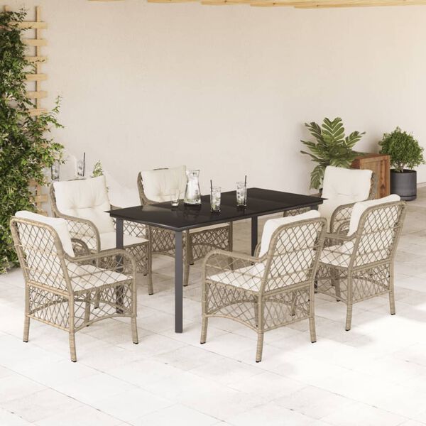 vidaXL Set comedor de jard&iacute;n 7 pzas con cojines rat&aacute;n sint&eacute;tico beige