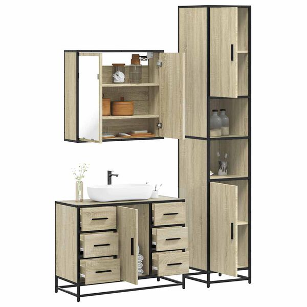 vidaXL Set de muebles de ba&ntilde;o 3 pzas madera contrachapada roble Sonoma
