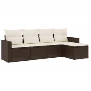 vidaXL Set comedor de jard&iacute;n 5 piezas y cojines rat&aacute;n sint&eacute;tico marr&oacute;n