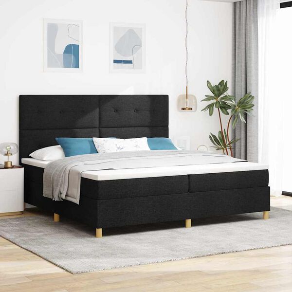 vidaXL Cama tipo Box Spring con colch&oacute;n Negro 200 x 200 cm tela