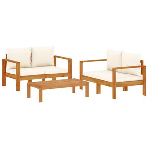 vidaXL Set de sof&aacute;s de jard&iacute;n con cojines 3 pzas madera maciza acacia