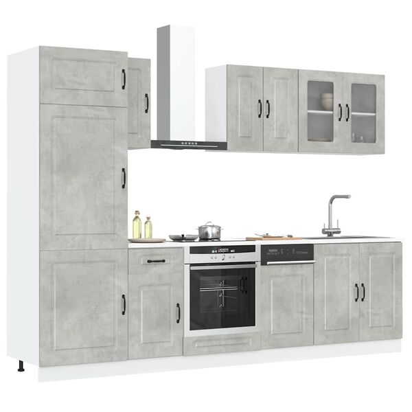 vidaXL Mueble cocina Kalmar gris hormig&oacute;n 8 pzas madera contrachapada