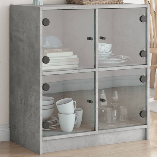 vidaXL Armario auxiliar puertas de vidrio gris hormigón 68x37x75,5 cm