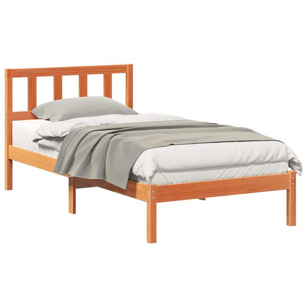 vidaXL Estructura de cama con cabecera Marr&oacute;n cera 75 x 190 cm