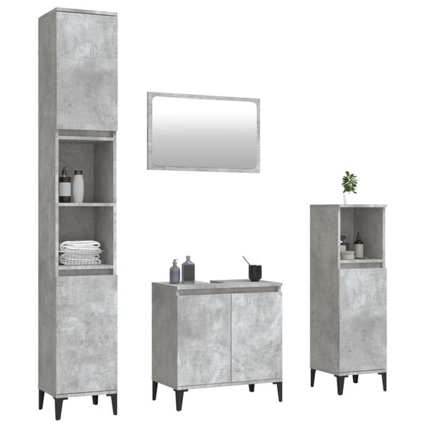 vidaXL Juego muebles de ba&ntilde;o 4 pzas madera contrachapada gris hormig&oacute;n