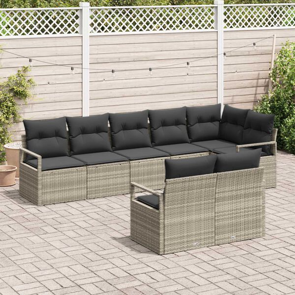 vidaXL Conjunto de sof&aacute;s de jard&iacute;n 8 pcs Gris Claro rat&aacute;n sint&eacute;tico