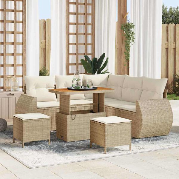 vidaXL Conjunto de sof&aacute; de jard&iacute;n 8 pcs Beige y Crema rat&aacute;n sint&eacute;tico