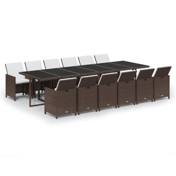 vidaXL Juego comedor jard&iacute;n 13 pzas con cojines rat&aacute;n sint&eacute;tico marr&oacute;n