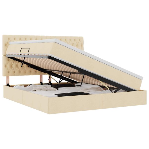vidaXL Cama con almacenamiento y LED Crema 180 x 200 cm Poli&eacute;ster