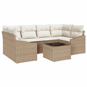 vidaXL Juego de Sof&aacute; 7 uds. Beige y Crema rat&aacute;n sint&eacute;tico