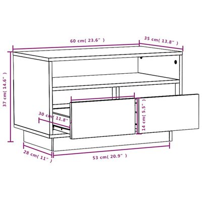 vidaXL Mueble de TV de madera maciza de pino negro 60x35x37 cm