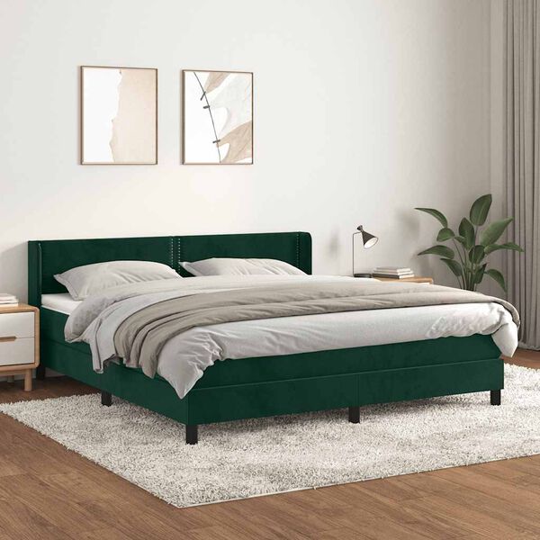 vidaXL Cama box spring con colch&oacute;n terciopelo verde oscuro 180x200 cm