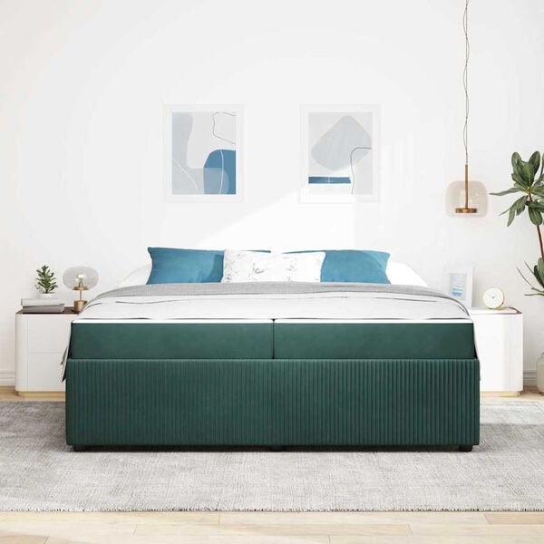 vidaXL Estructura de cama con colch&oacute;n Verde oscuro 200 x 200 cm tela