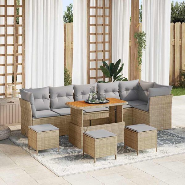 vidaXL Conjunto de sof&aacute; de jard&iacute;n con coj&iacute;n 10 pcs beige y gris claro