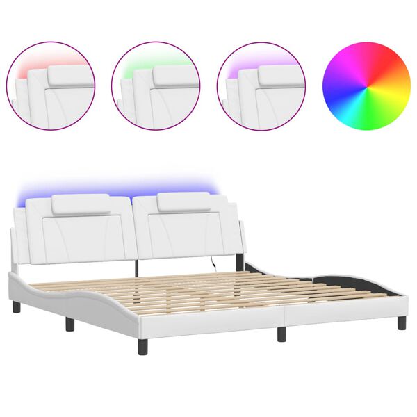 vidaXL Estructura de cama Viana con LED sin colch&oacute;n blanco 200x200 cm