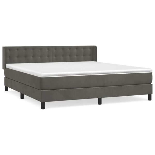 vidaXL Cama box spring con colch&oacute;n terciopelo gris oscuro 160x200 cm