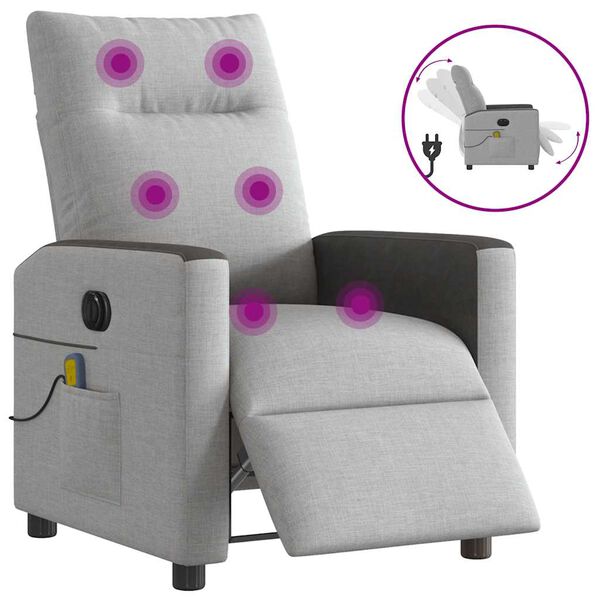 vidaXL Sillón reclinable de masaje eléctrico tela gris nube
