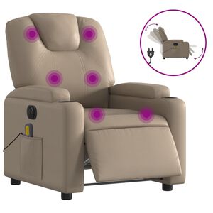 vidaXL Sill&oacute;n reclinable de masaje el&eacute;ctrico cuero sint&eacute;tico capuchino