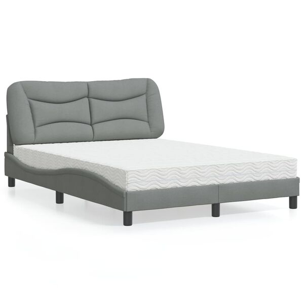 vidaXL Cama con colchón Hvar tela gris claro 140x200 cm